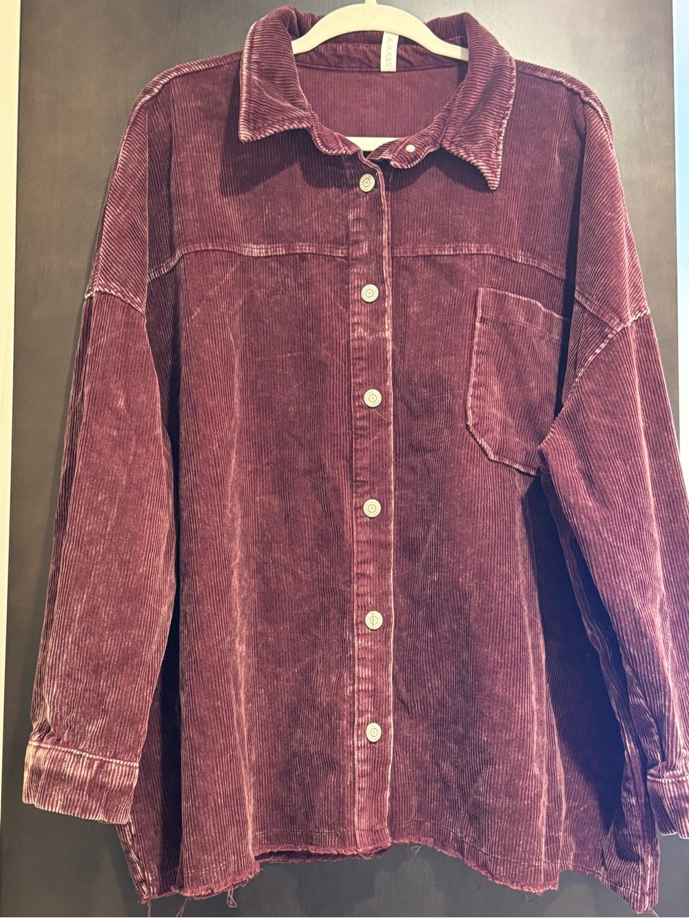 ZENANA Corduroy Button-Up Shacket in a Wine/Burgundy Color - Picture 5 of 12